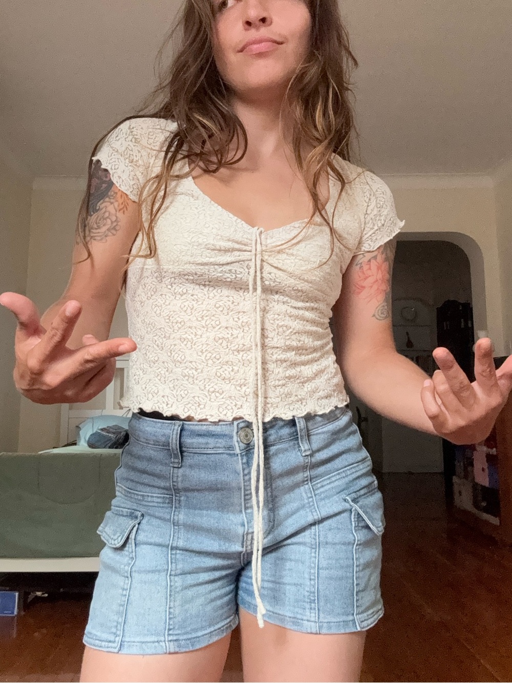 Abercrombie & Fitch Cream Lace Cropped Tank Top